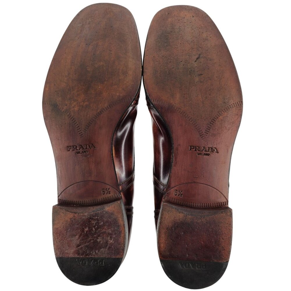 Prada Italy Mens 7.5 Distressed Brown Leather Wingtip Derby Oxfords Dress Shoes - Picture 3 of 13